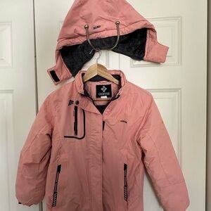 Pink Kids Ski Jacket with Detachable Hood